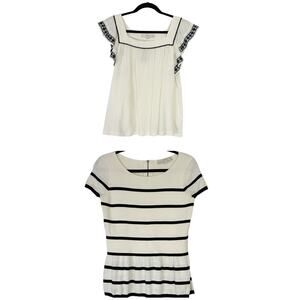 Loft Set of Two Black and White Short Sleeve Blouses NWT Size Medium Petite